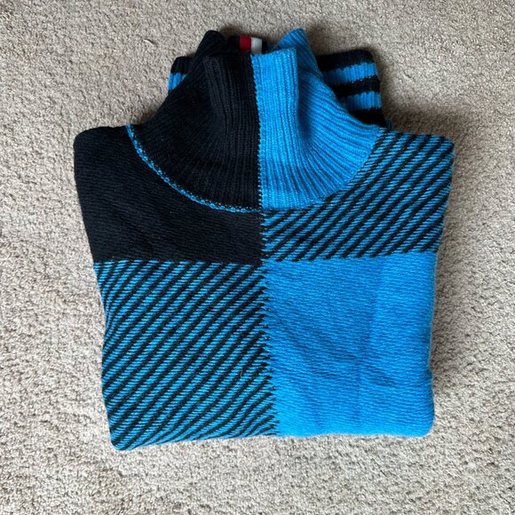 Tommy Hilfiger Sweater Mens XL Turtleneck Wool Black Blue Pullover Tight Knit - Picture 11 of 11